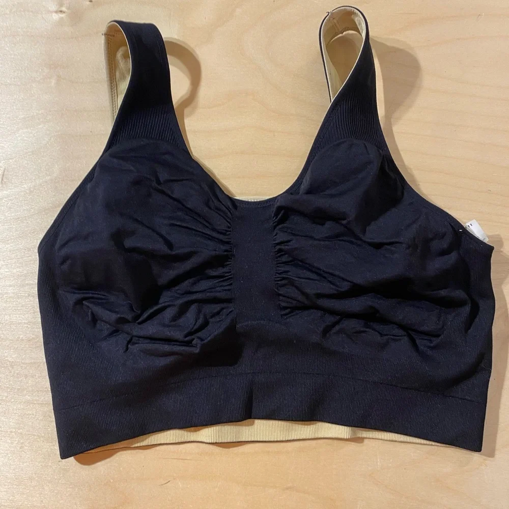 Under Outfit Black and Beige Ribbed Reversible Sports Bra 3XL (OO)